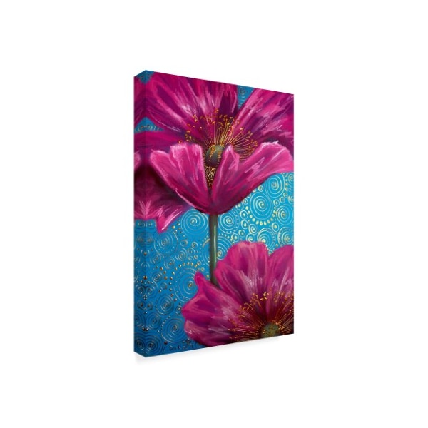 Cherie Roe Dirksen 'Pink Poppies On Blue' Canvas Art,16x24